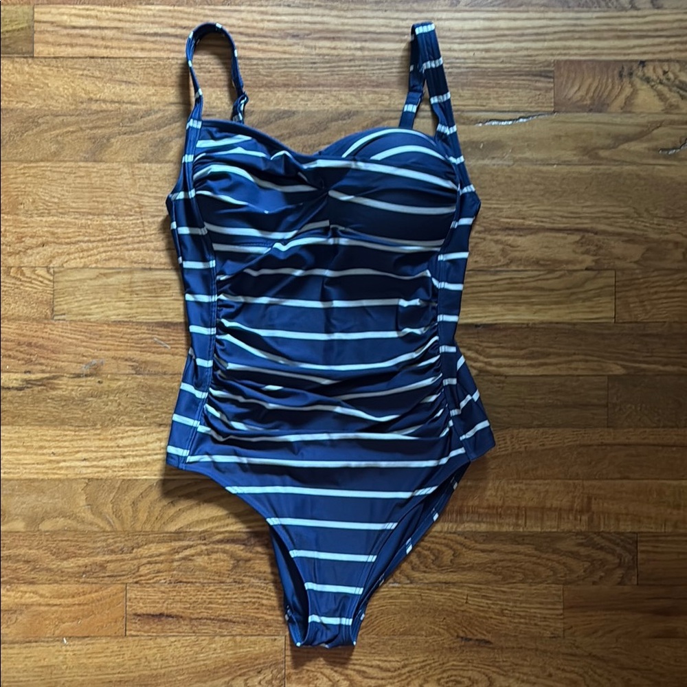 Niptuck Swim One Piece Multi Fit Cup Swimsuit in Blue White Sz 8